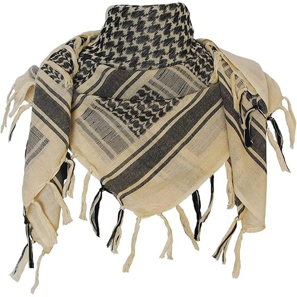Men Black/Beige 2pack Military Shemagh Tactical Desert Cotton Kefiyeh Scarf Wrap - Picture 4 of 8